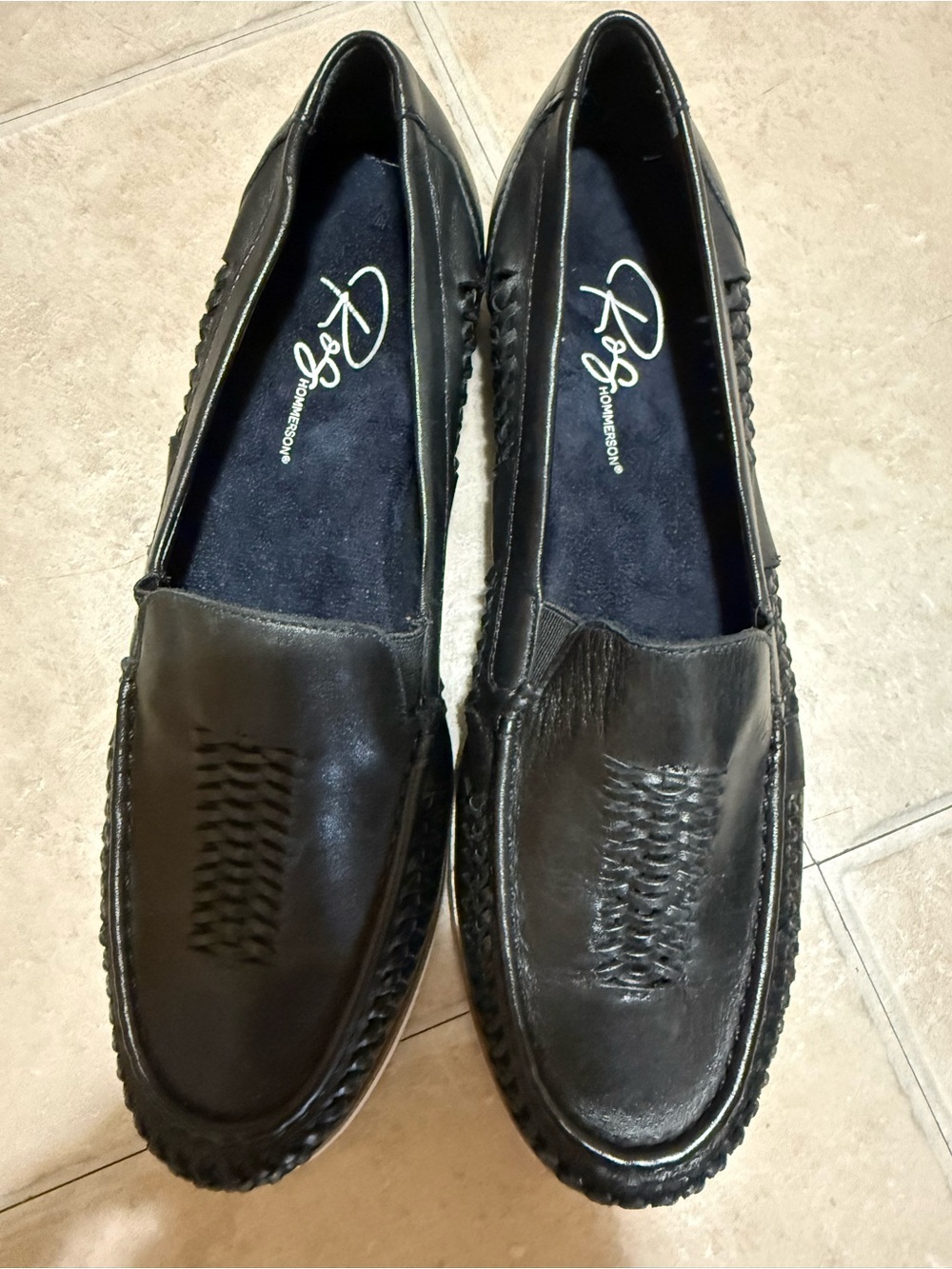 Womens Black Leather Slip-On Loafers